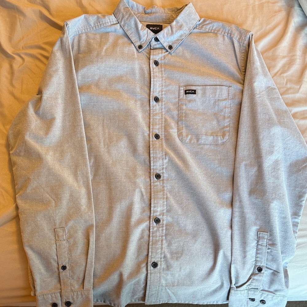 RVCA Men's Light Gray Casual Button-Down Shirt